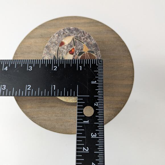 Soapstone Inlay Shell Trinket Box Jewelry Floral Vintage Vanity Oval Unique Gift - Picture 8 of 9